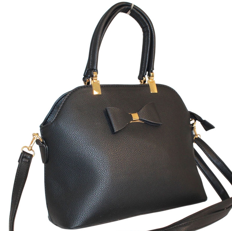 229a Black Zip Top Handbag with Bow Bagzone Supplier of Wholesale