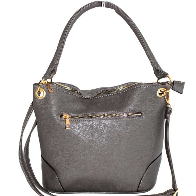 grey metal zip top Handbag Adjustable Shoulder Strap bagzone.co.uk